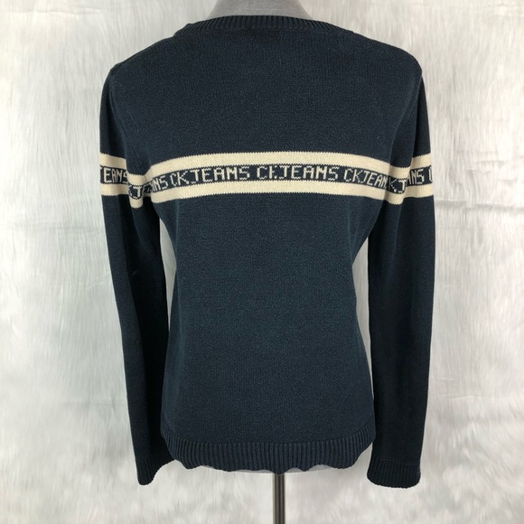 Vintage 90s Calvin Klein Logo V Neck Sweater - Picture 3 of 4